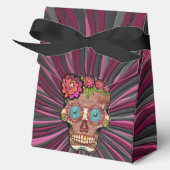 Gesneden-hout-look suikerschedel w / Floral Crown Bedankdoosjes (Voorkant)