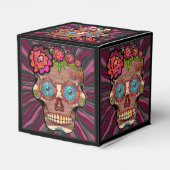 Gesneden-hout-look suikerschedel w / Floral Crown Bedankdoosjes (Achterkant)