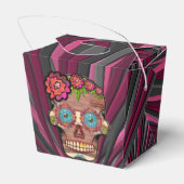 Gesneden-hout-look suikerschedel w / Floral Crown Bedankdoosjes (Achterkant)