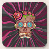 Gesneden-hout-look suikerschedel w / Floral Crown Bier Onderzetter (Voorkant)