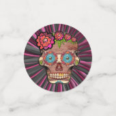 Gesneden-hout-look suikerschedel w / Floral Crown Confetti (Kleine voorkant)