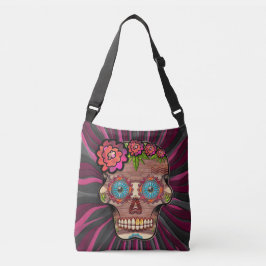 Gesneden-hout-look suikerschedel w / Floral Crown Crossbody Tas
