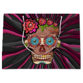 Gesneden-hout-look suikerschedel w / Floral Crown Groot Cadeauzakje (Voorkant)