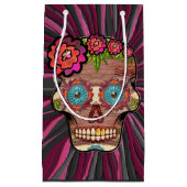 Gesneden-hout-look suikerschedel w / Floral Crown Klein Cadeauzakje (Voorkant)