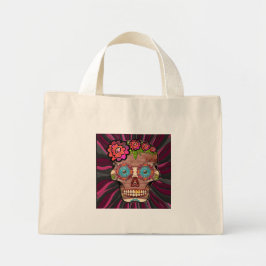 Gesneden-hout-look suikerschedel w / Floral Crown Mini Tote Bag