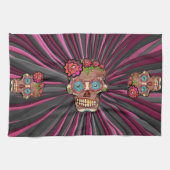 Gesneden-hout-look suikerschedel w / Floral Crown Theedoek (Horizontaal)