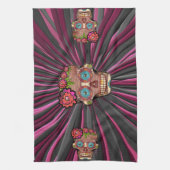 Gesneden-hout-look suikerschedel w / Floral Crown Theedoek (Verticaal)