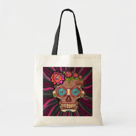 Gesneden-hout-look suikerschedel w / Floral Crown Tote Bag
