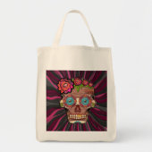 Gesneden-hout-look suikerschedel w / Floral Crown Tote Bag (Voorkant)