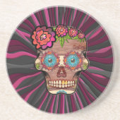 Gesneden-hout-look suikerschedel w / Floral Crown Zandsteen Onderzetter (Voorkant)