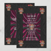 Gesneden-hout-look suikerschedel w / Floral Crowns Kaart (Voorkant / Achterkant)