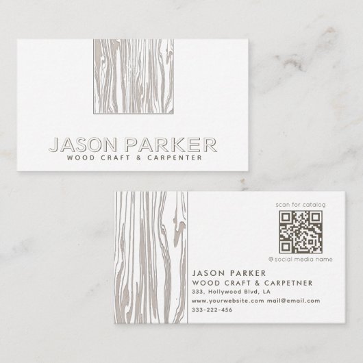 Gesneden hout moderne professionele timmerman Qr c Visitekaartje (Voorkant / Achterkant)