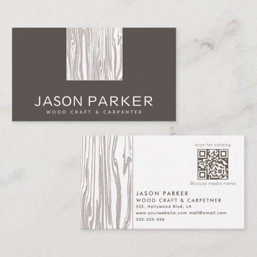 Gesneden hout moderne professionele timmerman Qr c Visitekaartje (Voorkant / Achterkant)