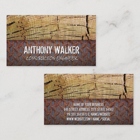 gesneden hout | stalen paneel visitekaartje (Voorkant / Achterkant)