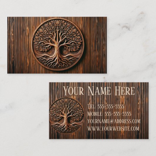 Gesneden houtboom Visitekaartje (Voorkant / Achterkant)