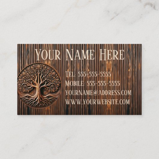 Gesneden houtboom Visitekaartje (Achterkant)