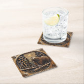 Gesneden Houten Beer Volle Maan Dennenboom Bos Kartonnen Onderzetters (Insitu)