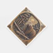 Gesneden Houten Beer Volle Maan Dennenboom Bos Servet (Hoek)