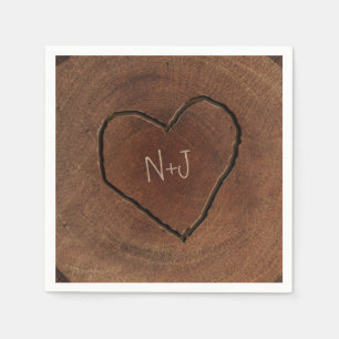 Gesneden Houten Boomstam Hart Bruiloft Rustiek Servet