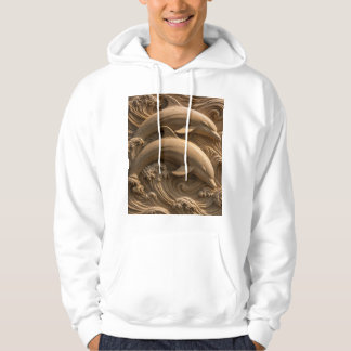 Gesneden Houten Dolfijnen Oceaan Golven Grafisch Hoodie