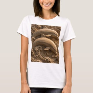Gesneden Houten Dolfijnen Oceaan Golven Grafisch T-shirt