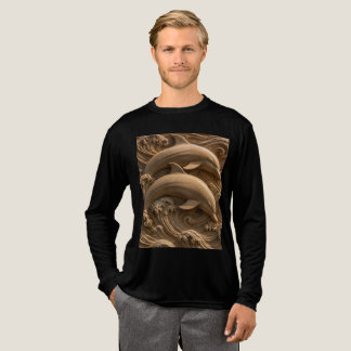 Gesneden Houten Dolfijnen Oceaan Golven Grafisch Tri-Blend Shirt