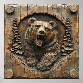 Gesneden houten enorme grommende grizzlybeer  poster (Voorkant)