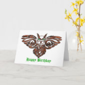 Gesneden Houten Gehoornde Uil Verjaardag Kaart (Gele Bloem)