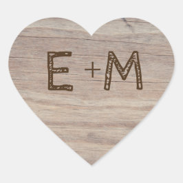 Gesneden Houten Hart Landelijke Initialen Trouwen Sticker
