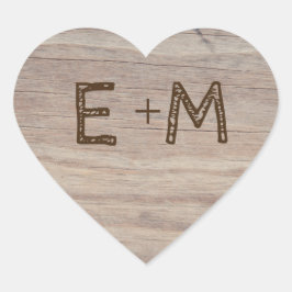 Gesneden Houten Hart Landelijke Initialen Trouwen Sticker