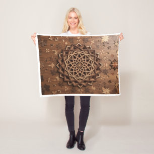 Gesneden Houten Mandala Bruine Textuur Kunst Vlies Fleece Deken