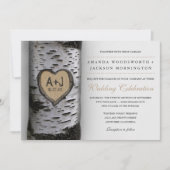 Gesneden Initialen Berkenboom Huwelijksuitnodiging Kaart (Voorkant)