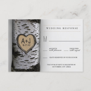 Gesneden Initialen Birch Tree Wedding RSVP Kaarten Kaartje