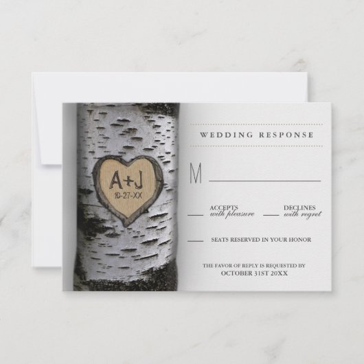 Gesneden Initialen Birch Tree Wedding RSVP Kaarten Kaartje (Voorkant)