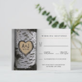 Gesneden Initialen Birch Tree Wedding RSVP Kaarten Kaartje (Staand voorkant)