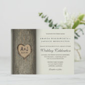 Gesneden Initialen Hart Eikenboom Huwelijksuitnodi Kaart (Staand voorkant)