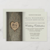 Gesneden Initialen Hart Eikenboom Huwelijksuitnodi Kaart (Voorkant / Achterkant)