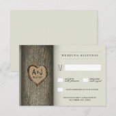 Gesneden Initialen Hart Oak Tree Wedding RSVP Kaar Kaartje (Voorkant / Achterkant)