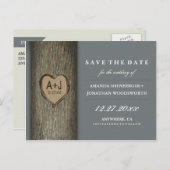 Gesneden Initialen Heart Oak Tree Save The Date Ca Aankondigingskaart (Voorkant / Achterkant)