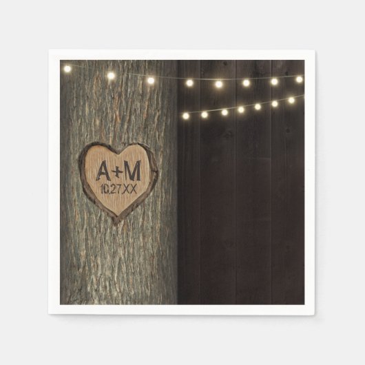 Gesneden Initialen Oude eikenboom bruiloft servett Servetten (Voorkant)