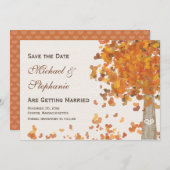 Gesneden initiële boom herfst save the date bruilo (Voorkant / Achterkant)