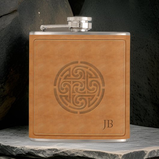 Gesneden Keltische Knoop Faux Leather Wrapped Iers Heupfles