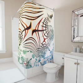 Gesneden lijnen van verschillende kleuren op licht douchegordijn