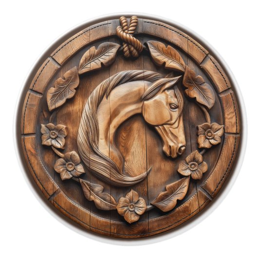 Gesneden mooie paard touw bloemen keramische knop (Voorkant)