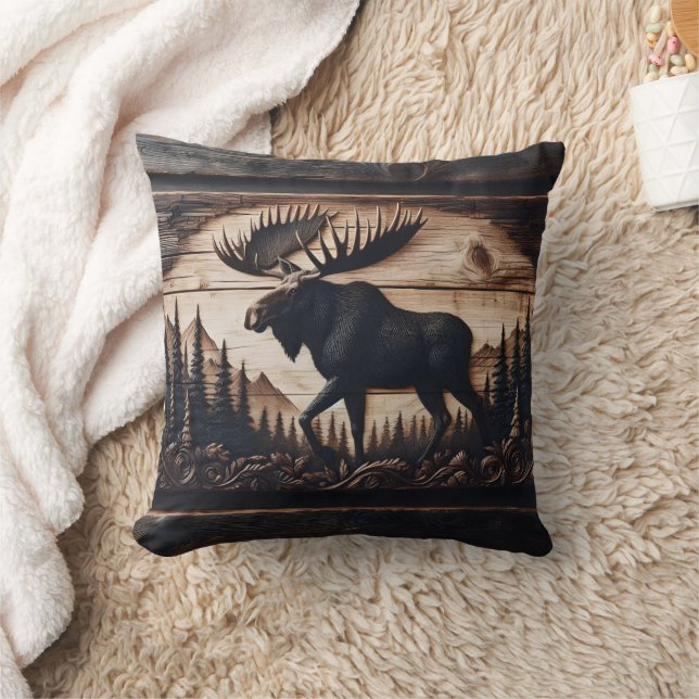 Gesneden Moose Design in Forest Setting Kussen (Deken)