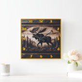 Gesneden Moose Design in Forest Setting Vierkante Klok (Huis)