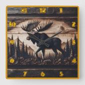 Gesneden Moose Design in Forest Setting Vierkante Klok (Voorkant)