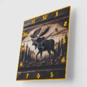 Gesneden Moose Design in Forest Setting Vierkante Klok (Hoek)