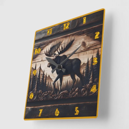 Gesneden Moose Design in Forest Setting Vierkante Klok (Hoek)