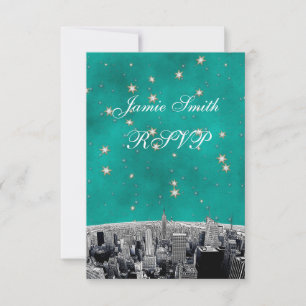 Gesneden NYC-silhouet 2 Turquoise Gouden Ster RSVP Kaartje